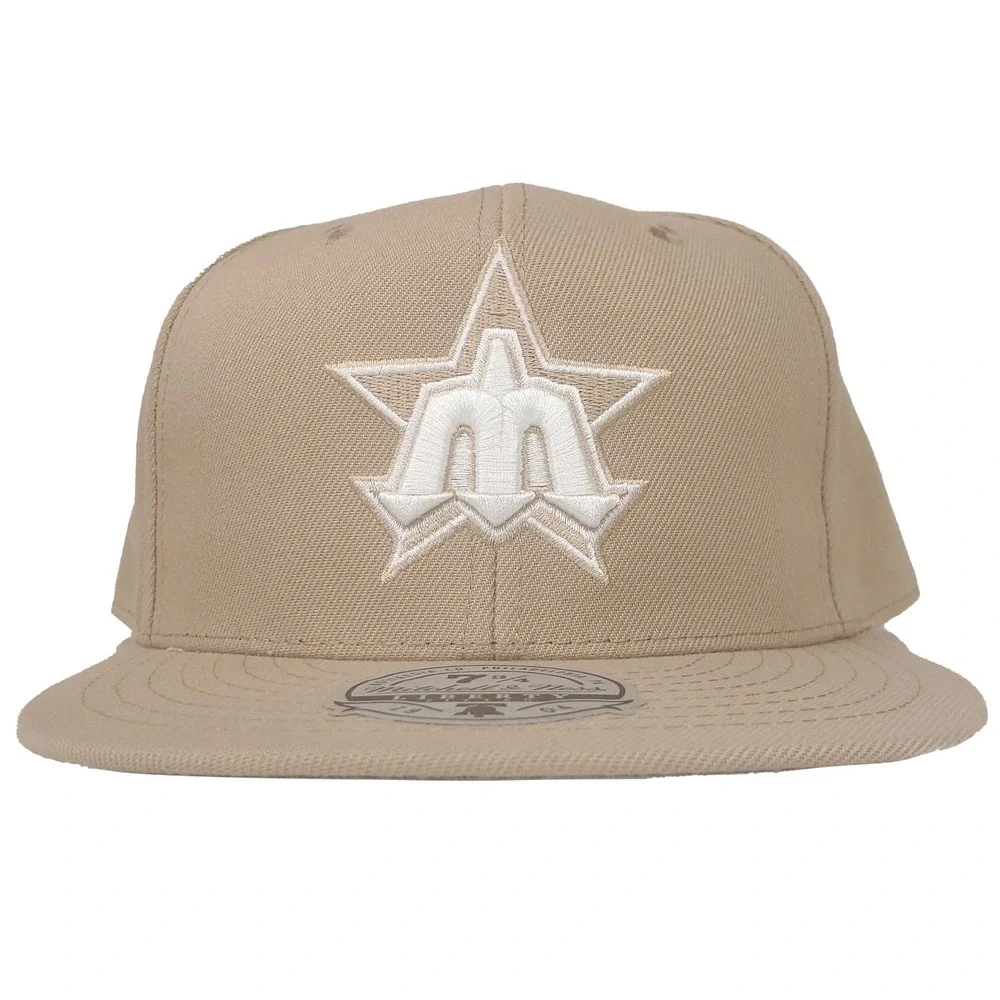 Seattle Mariners Mitchell & Ness MLB Fitted 7 3/4 Flatbill Cap‎ Hat Khaki NWT